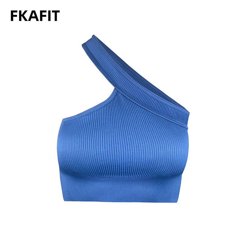 Aquatic Sports Bra - ผู้หญิงโยคะ Cropped เซ็กซี่หนึ่งไหล่กีฬา Bra ชุดชั้นในเบาะ Gym