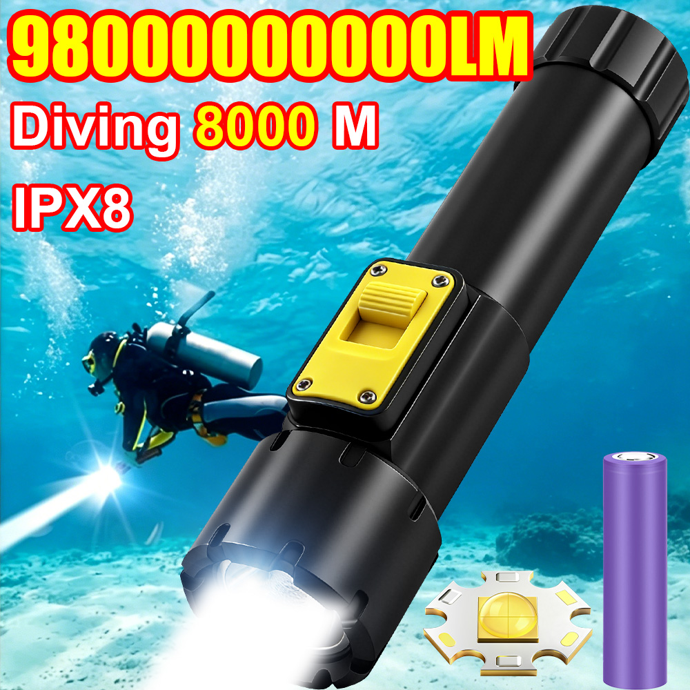 Underwater Flashlight - ใหม่ 98000000000LM ไฟฉายดำน้ำ XHP360 ที่ทรงพลัง IPX8