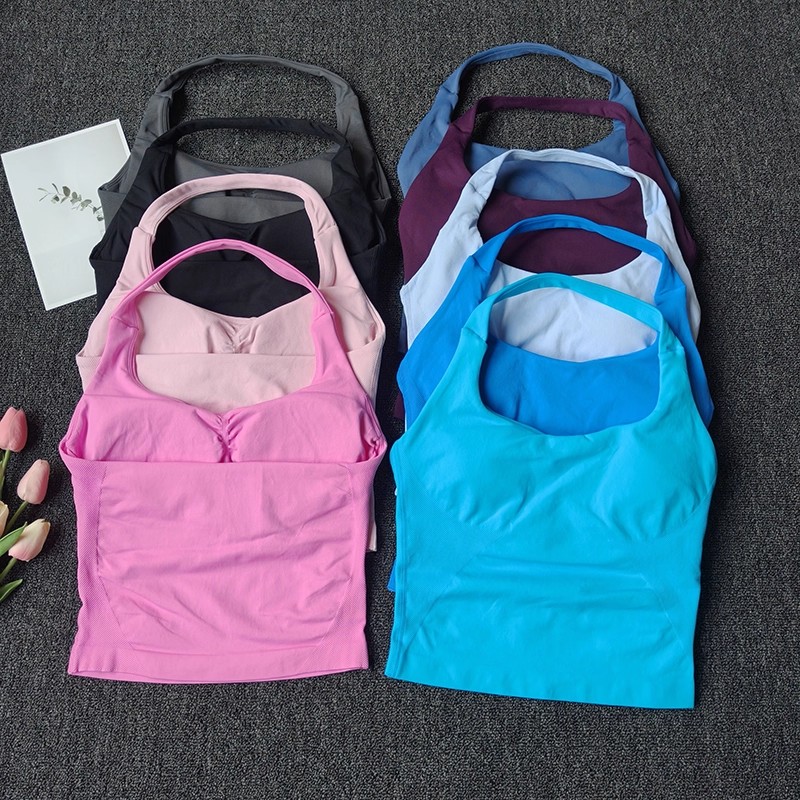 Aquatic Sports Bra - เสื้อกล้ามออกกำลังกายแบบไร้ตะเข็บสำหรับผู้หญิง เสื้อโยคะแบบเปิดหลัง สายคล้องคอ เสื้อกล้ามฟิตเนส เสื้อวิ่ง บราออกกำลังกาย