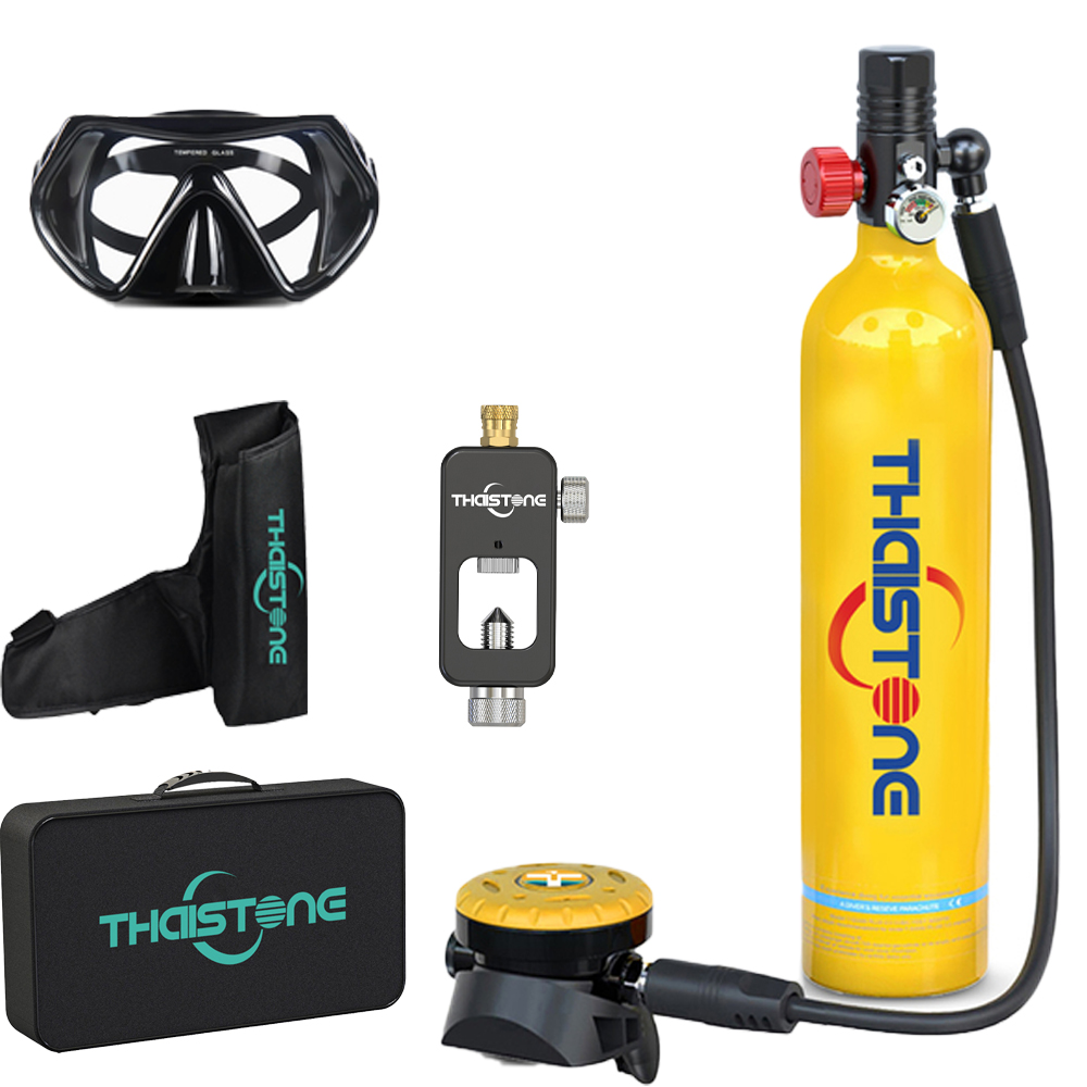 Aquatic Diving - ถังดำน้ำแบบพกพา THAISTONE-1L ถังออกซิเจนใต้น้ำ อุปกรณ์ดำน้ำระดับมืออาชีพ พร้อมอะแดปเตอร์ ใช้งานได้