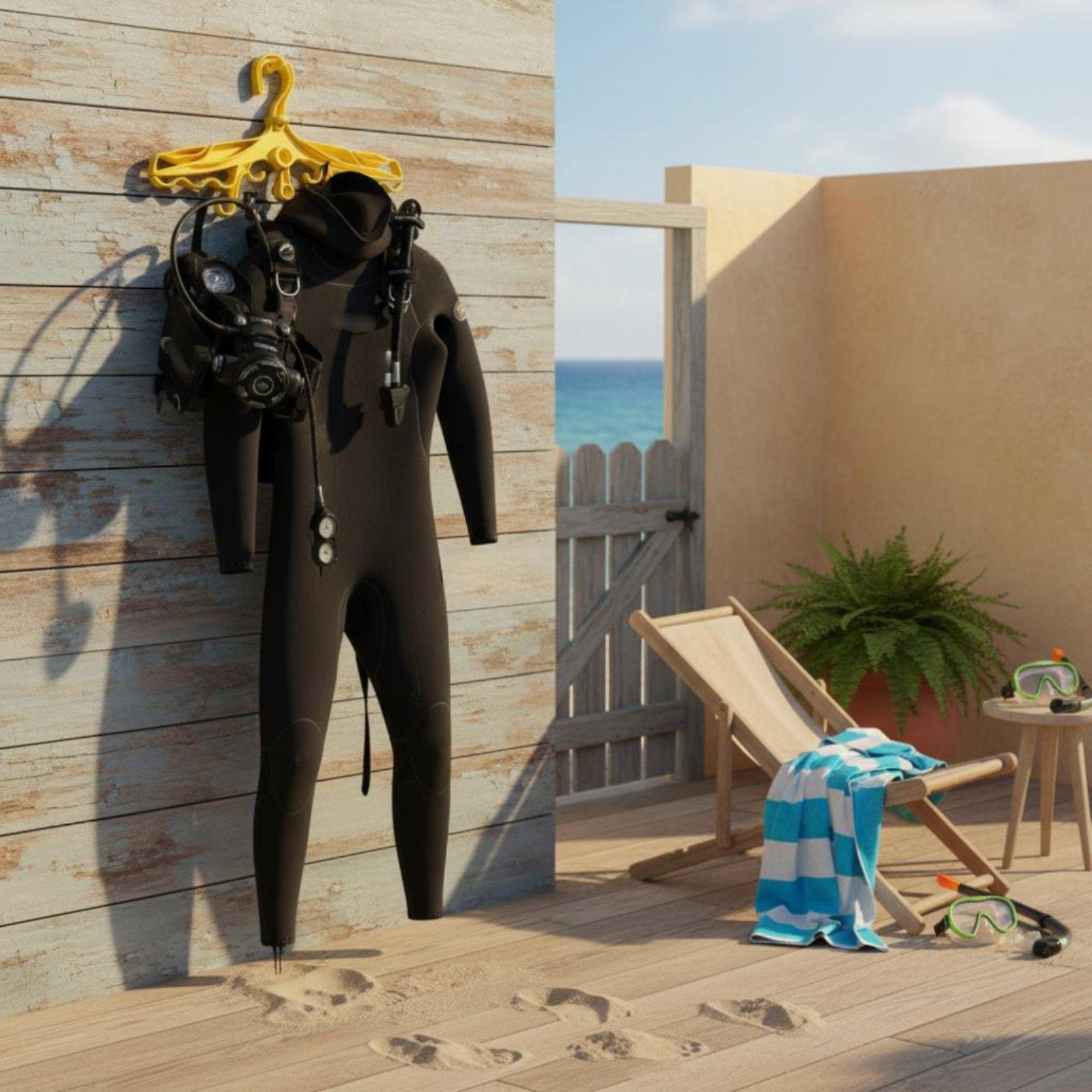 Aquatic Sports Scuba - ราวแขวนพลาสติกสำหรับดำน้ำพร้อมตะขอแปดอัน สำหรับตากอุปกรณ์ดำน้ำ ชุดเวทสูท ครีบ รองเท้า และอุปกรณ์กีฬาทางน้ำ