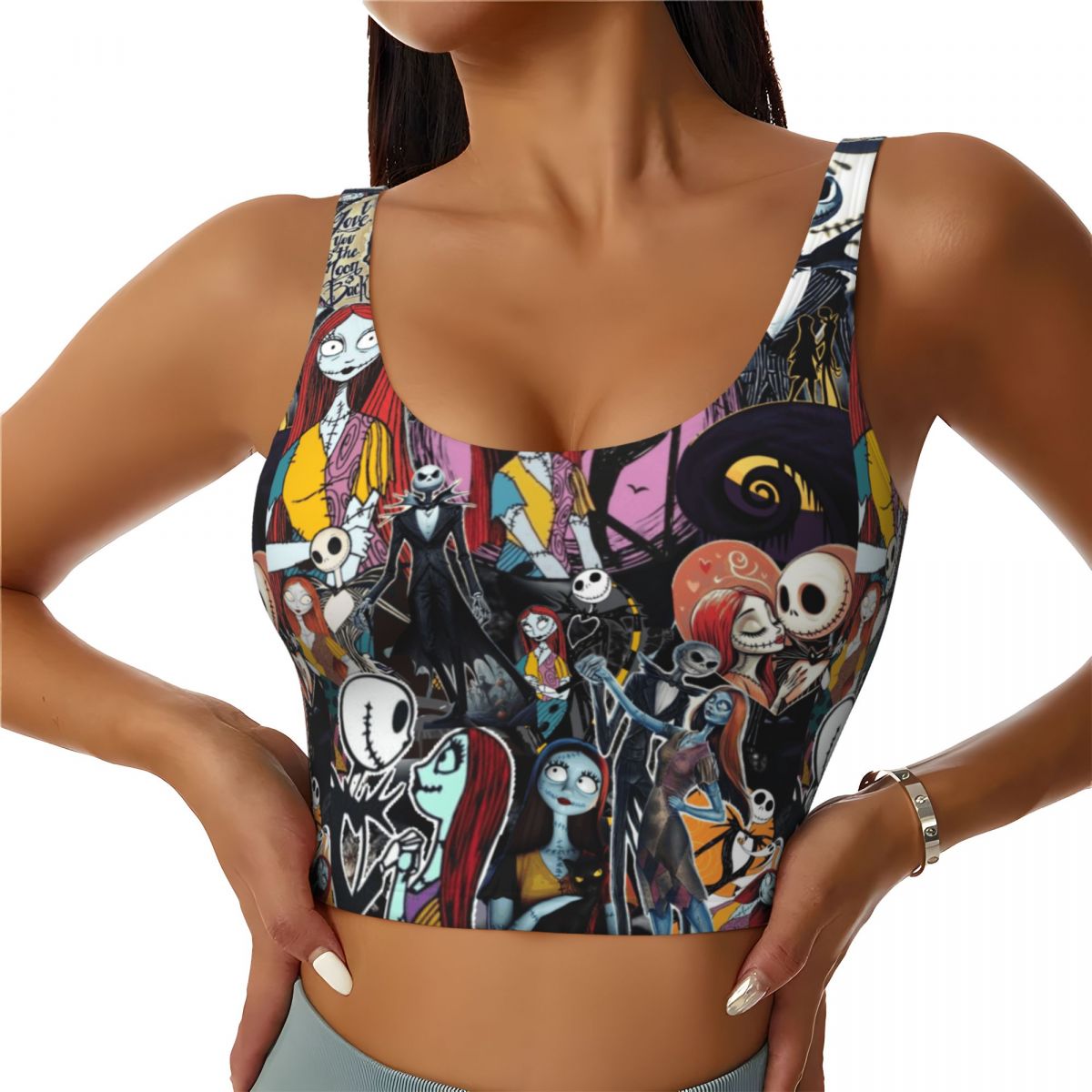 Aquatic Sports Bra - เสื้อชั้นในกีฬาแบบครอปสำหรับผู้หญิงลายอนิเมะ/มังงะจากเรื่อง The Nightmare Before Christmas สำหรับออกกำลังกาย